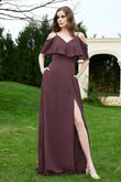 Romance and flirty Chiffon Flutter Sleeves Bridesmaid Dress cold shoulder Formal Evening Dresses