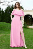 Romance and flirty Chiffon Flutter Sleeves Bridesmaid Dress cold shoulder Formal Evening Dresses