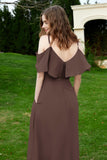 Romance and flirty Chiffon Flutter Sleeves Bridesmaid Dress cold shoulder Formal Evening Dresses