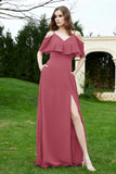 Romance and flirty Chiffon Flutter Sleeves Bridesmaid Dress cold shoulder Formal Evening Dresses