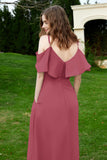 Romance and flirty Chiffon Flutter Sleeves Bridesmaid Dress cold shoulder Formal Evening Dresses