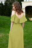 Romance and flirty Chiffon Flutter Sleeves Bridesmaid Dress cold shoulder Formal Evening Dresses