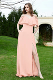 Romance and flirty Chiffon Flutter Sleeves Bridesmaid Dress cold shoulder Formal Evening Dresses