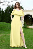 Romance and flirty Chiffon Flutter Sleeves Bridesmaid Dress cold shoulder Formal Evening Dresses