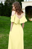 Romance and flirty Chiffon Flutter Sleeves Bridesmaid Dress cold shoulder Formal Evening Dresses
