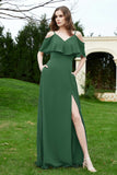 Romance and flirty Chiffon Flutter Sleeves Bridesmaid Dress cold shoulder Formal Evening Dresses
