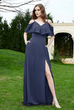 Romance and flirty Chiffon Flutter Sleeves Bridesmaid Dress cold shoulder Formal Evening Dresses