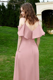 Romance and flirty Chiffon Flutter Sleeves Bridesmaid Dress cold shoulder Formal Evening Dresses