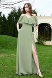 Romance and flirty Chiffon Flutter Sleeves Bridesmaid Dress cold shoulder Formal Evening Dresses