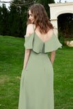 Romance and flirty Chiffon Flutter Sleeves Bridesmaid Dress cold shoulder Formal Evening Dresses