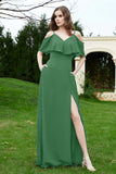 Romance and flirty Chiffon Flutter Sleeves Bridesmaid Dress cold shoulder Formal Evening Dresses