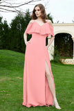 Romance and flirty Chiffon Flutter Sleeves Bridesmaid Dress cold shoulder Formal Evening Dresses