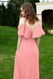 Romance and flirty Chiffon Flutter Sleeves Bridesmaid Dress cold shoulder Formal Evening Dresses