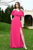 Romance and flirty Chiffon Flutter Sleeves Bridesmaid Dress cold shoulder Formal Evening Dresses