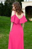 Romance and flirty Chiffon Flutter Sleeves Bridesmaid Dress cold shoulder Formal Evening Dresses