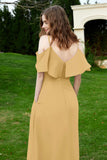 Romance and flirty Chiffon Flutter Sleeves Bridesmaid Dress cold shoulder Formal Evening Dresses