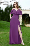 Romance and flirty Chiffon Flutter Sleeves Bridesmaid Dress cold shoulder Formal Evening Dresses