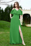 Romance and flirty Chiffon Flutter Sleeves Bridesmaid Dress cold shoulder Formal Evening Dresses