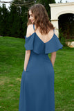 Romance and flirty Chiffon Flutter Sleeves Bridesmaid Dress cold shoulder Formal Evening Dresses