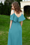 Romance and flirty Chiffon Flutter Sleeves Bridesmaid Dress cold shoulder Formal Evening Dresses