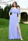 Romance and flirty Chiffon Flutter Sleeves Bridesmaid Dress cold shoulder Formal Evening Dresses