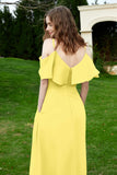 Romance and flirty Chiffon Flutter Sleeves Bridesmaid Dress cold shoulder Formal Evening Dresses