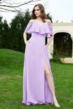 Romance and flirty Chiffon Flutter Sleeves Bridesmaid Dress cold shoulder Formal Evening Dresses