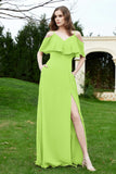Romance and flirty Chiffon Flutter Sleeves Bridesmaid Dress cold shoulder Formal Evening Dresses