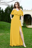 Romance and flirty Chiffon Flutter Sleeves Bridesmaid Dress cold shoulder Formal Evening Dresses