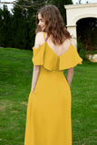Romance and flirty Chiffon Flutter Sleeves Bridesmaid Dress cold shoulder Formal Evening Dresses