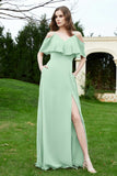 Romance and flirty Chiffon Flutter Sleeves Bridesmaid Dress cold shoulder Formal Evening Dresses