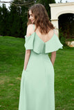 Romance and flirty Chiffon Flutter Sleeves Bridesmaid Dress cold shoulder Formal Evening Dresses