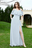 Romance and flirty Chiffon Flutter Sleeves Bridesmaid Dress cold shoulder Formal Evening Dresses