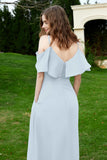 Romance and flirty Chiffon Flutter Sleeves Bridesmaid Dress cold shoulder Formal Evening Dresses