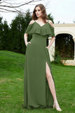 Romance and flirty Chiffon Flutter Sleeves Bridesmaid Dress cold shoulder Formal Evening Dresses