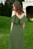 Romance and flirty Chiffon Flutter Sleeves Bridesmaid Dress cold shoulder Formal Evening Dresses