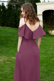 Romance and flirty Chiffon Flutter Sleeves Bridesmaid Dress cold shoulder Formal Evening Dresses