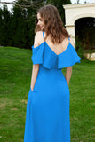 Romance and flirty Chiffon Flutter Sleeves Bridesmaid Dress cold shoulder Formal Evening Dresses