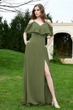 Romance and flirty Chiffon Flutter Sleeves Bridesmaid Dress cold shoulder Formal Evening Dresses