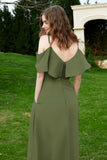 Romance and flirty Chiffon Flutter Sleeves Bridesmaid Dress cold shoulder Formal Evening Dresses