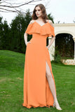 Romance and flirty Chiffon Flutter Sleeves Bridesmaid Dress cold shoulder Formal Evening Dresses