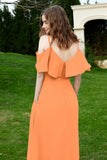 Romance and flirty Chiffon Flutter Sleeves Bridesmaid Dress cold shoulder Formal Evening Dresses
