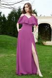 Romance and flirty Chiffon Flutter Sleeves Bridesmaid Dress cold shoulder Formal Evening Dresses