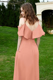Romance and flirty Chiffon Flutter Sleeves Bridesmaid Dress cold shoulder Formal Evening Dresses