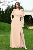 Romance and flirty Chiffon Flutter Sleeves Bridesmaid Dress cold shoulder Formal Evening Dresses