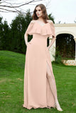 Romance and flirty Chiffon Flutter Sleeves Bridesmaid Dress cold shoulder Formal Evening Dresses
