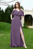 Romance and flirty Chiffon Flutter Sleeves Bridesmaid Dress cold shoulder Formal Evening Dresses