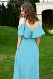 Romance and flirty Chiffon Flutter Sleeves Bridesmaid Dress cold shoulder Formal Evening Dresses