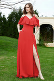 Romance and flirty Chiffon Flutter Sleeves Bridesmaid Dress cold shoulder Formal Evening Dresses