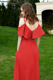 Romance and flirty Chiffon Flutter Sleeves Bridesmaid Dress cold shoulder Formal Evening Dresses